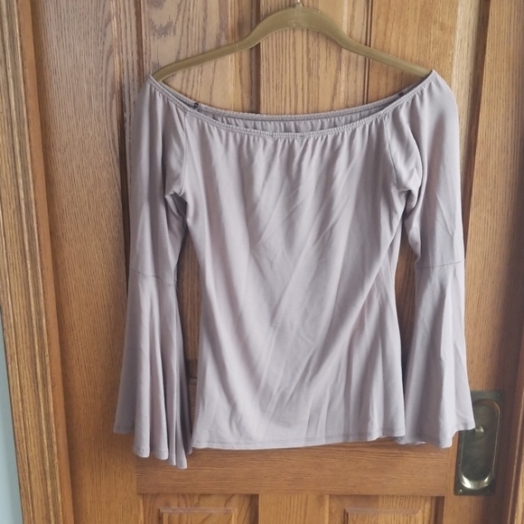 Lulu's Flirt Factor Taupe Off-the-Shoulder Top - Picture 4 of 8